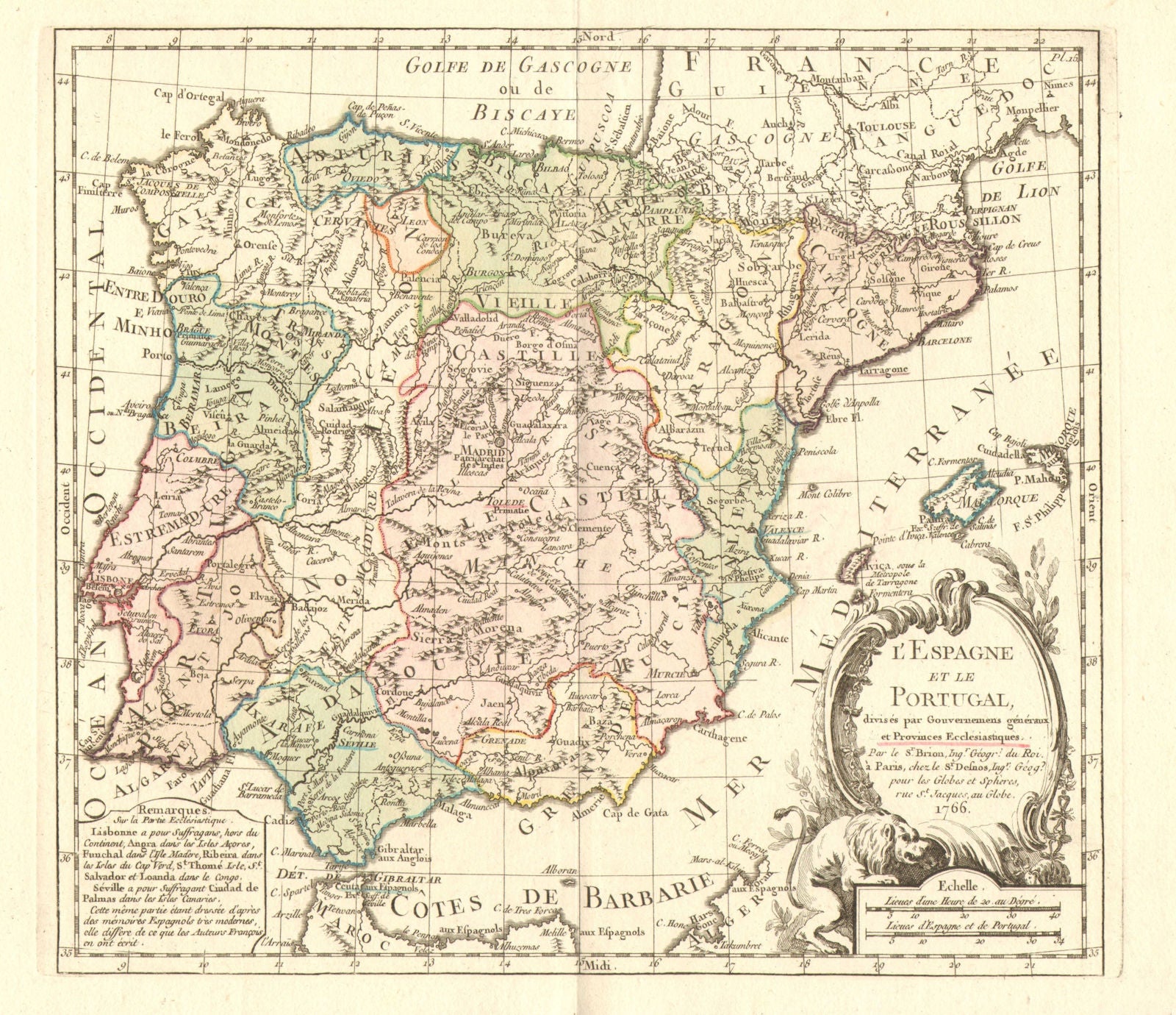 'L'Espagne et le Portugal…' by de la TOUR/DESNOS. Iberia Spain 1766 old map